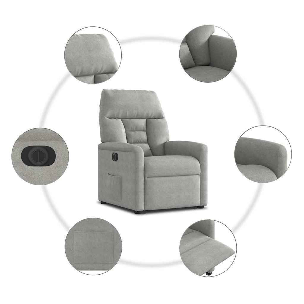 Poltrona a Rialzo Reclinante Elettrica Grigio Chiaro Microfibra