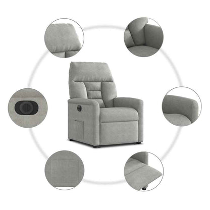 Poltrona a Rialzo Reclinante Elettrica Grigio Chiaro Microfibra