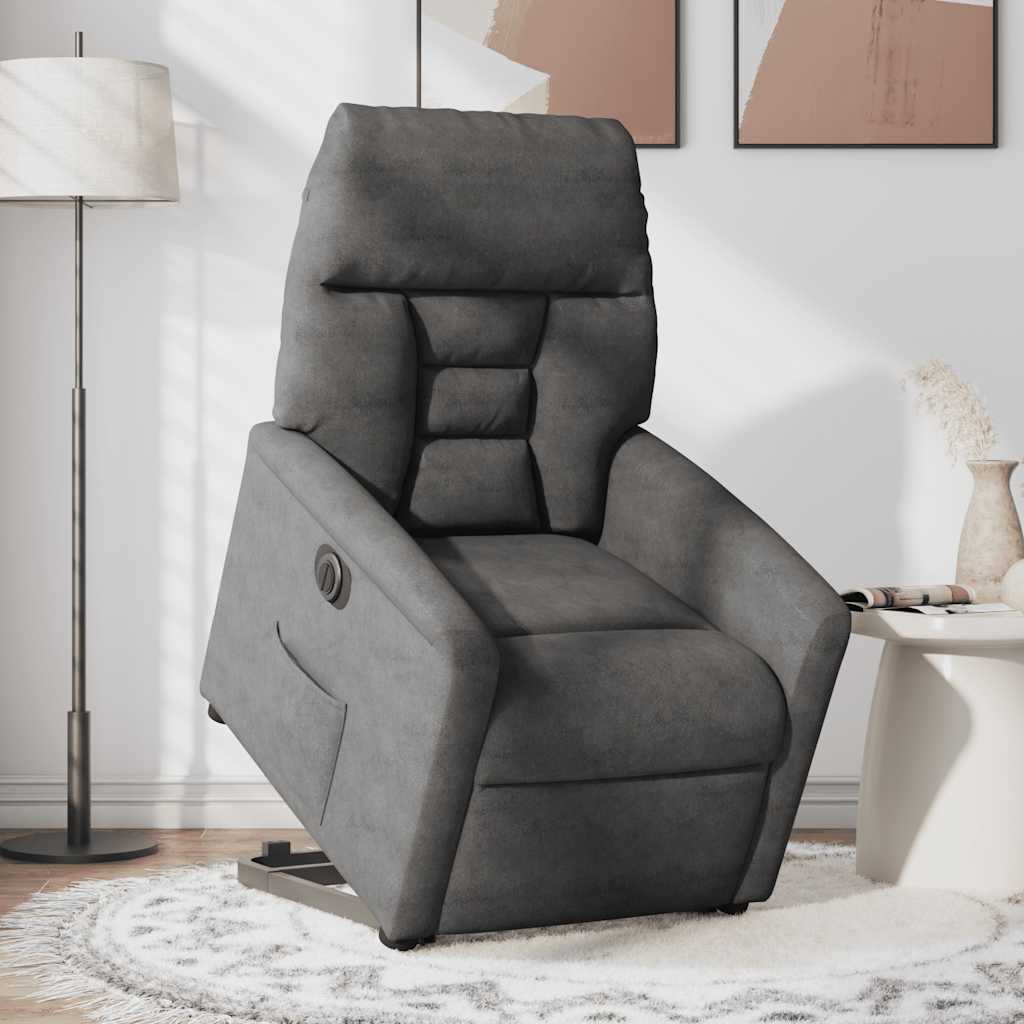 Poltrona a Rialzo Reclinante Elettrica Grigio Scuro Microfibra | homemem39