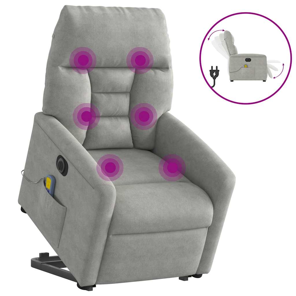 Poltrona a Rialzo Reclinabile Massaggi Grigio Chiaro Microfibra