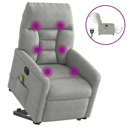 Poltrona a Rialzo Reclinabile Massaggi Grigio Chiaro Microfibra