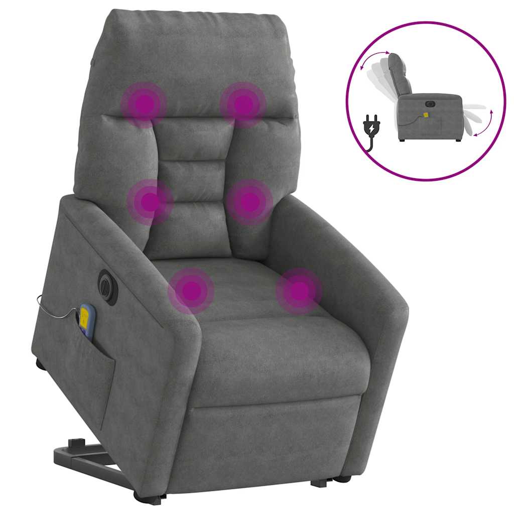 Poltrona a Rialzo Reclinabile Massaggi Grigio Scuro Microfibra | homemem39