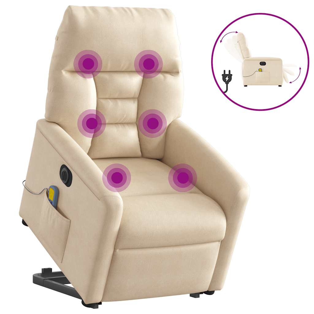 Poltrona a Rialzo Reclinabile Massaggiante Beige in Microfibra