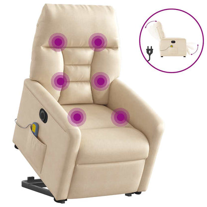 Poltrona a Rialzo Reclinabile Massaggiante Beige in Microfibra