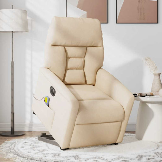 Poltrona a Rialzo Reclinabile Massaggiante Beige in Microfibra | homemem39