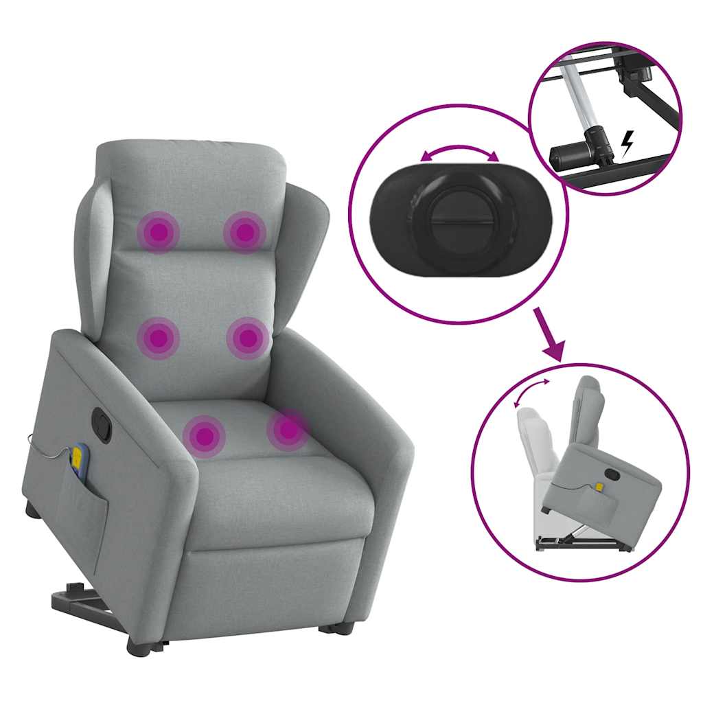Poltrona Alzapersona Massaggi Reclinabile Grigio Chiaro Tessuto | homemem39