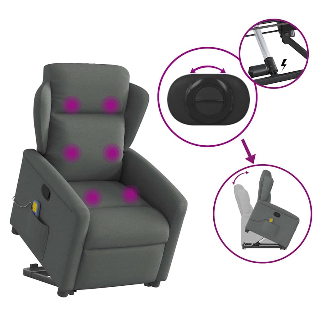 Poltrona Alzapersona Massaggi Reclinabile Grigio Scuro Tessuto | homemem39