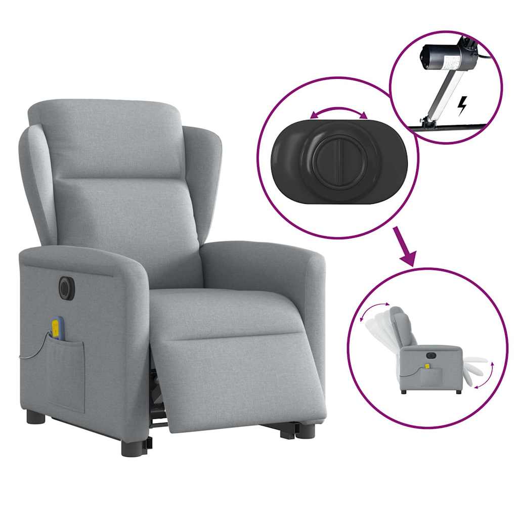 Poltrona Alzapersona Massaggi Elettrica Grigio Chiaro Tessuto | homemem39