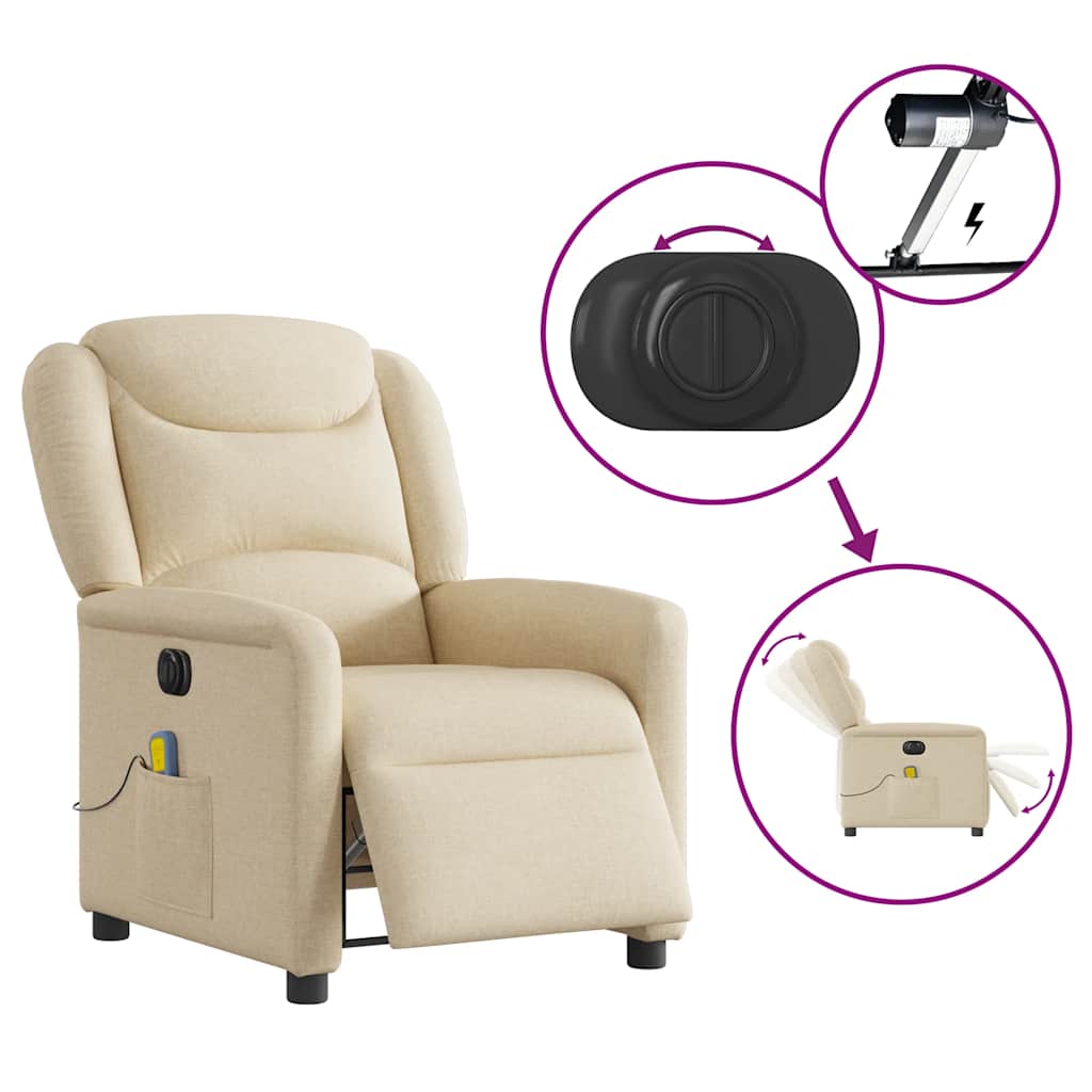Poltrona Reclinabile Massaggiante Elettrica Crema in Tessuto | homemem39
