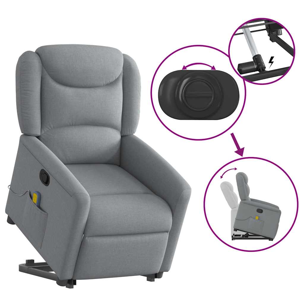 Poltrona Alzapersona Massaggi Reclinabile Grigio Chiaro Tessuto | homemem39