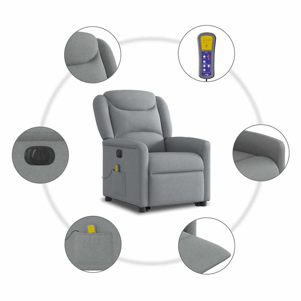 Poltrona Alzapersona Massaggi Elettrica Grigio Chiaro Tessuto | homemem39