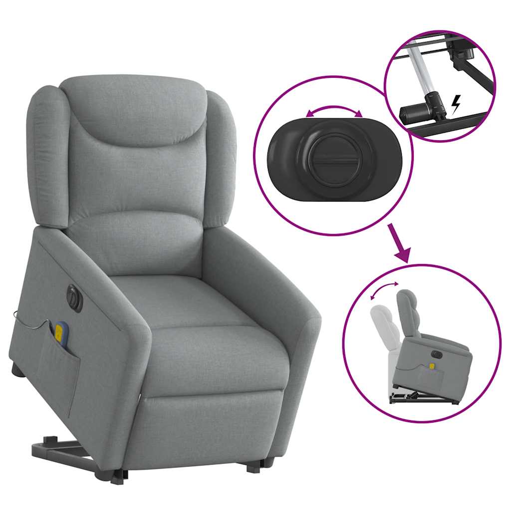 Poltrona Alzapersona Massaggi Elettrica Grigio Chiaro Tessuto | homemem39