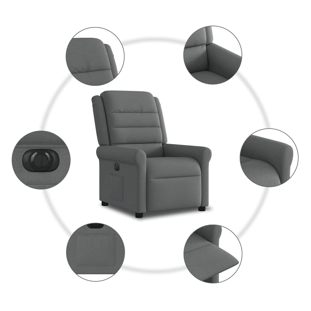 Poltrona Elettrica Reclinabile Grigio Scuro in Tessuto | homemem39
