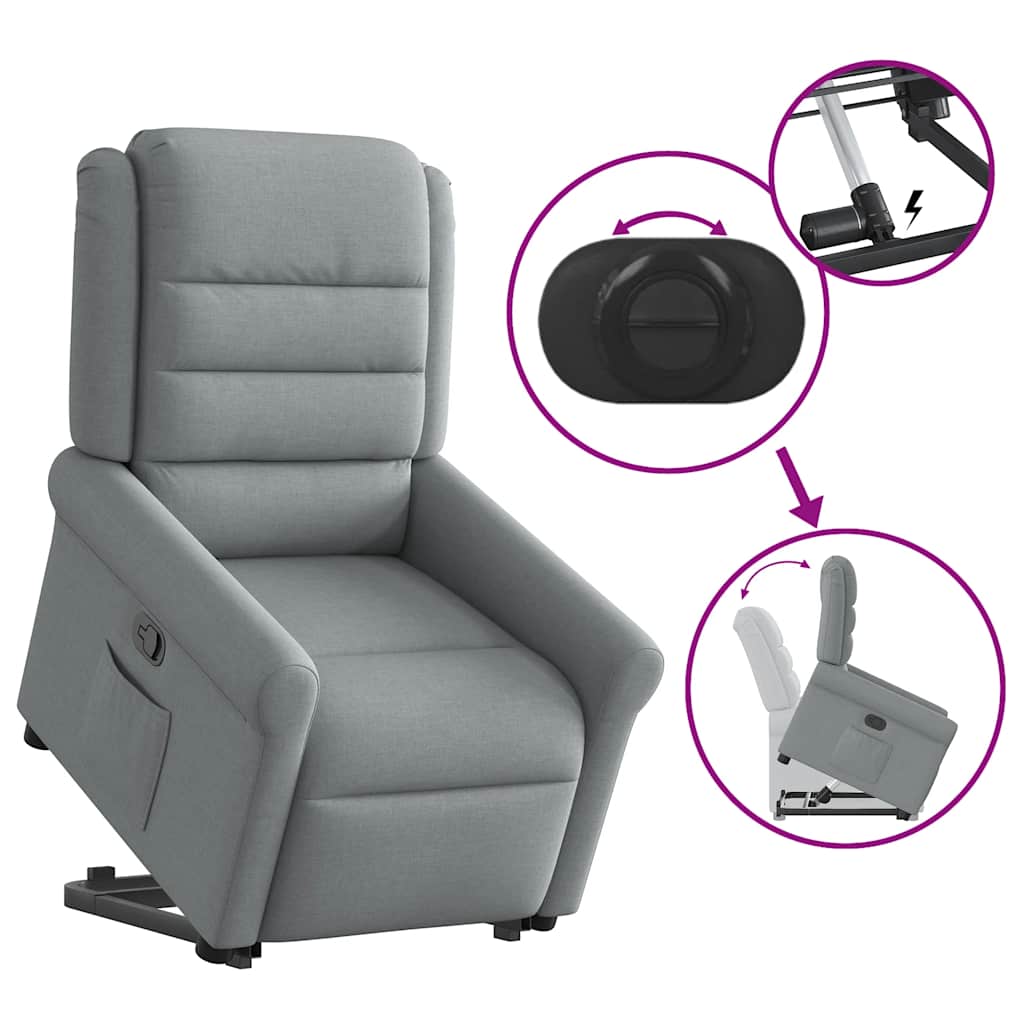 Poltrona Alzapersona Reclinabile Grigio Chiaro in Tessuto - homemem39