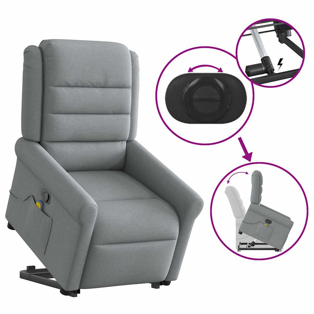 Poltrona Alzapersona Massaggi Reclinabile Grigio Chiaro Tessuto - homemem39