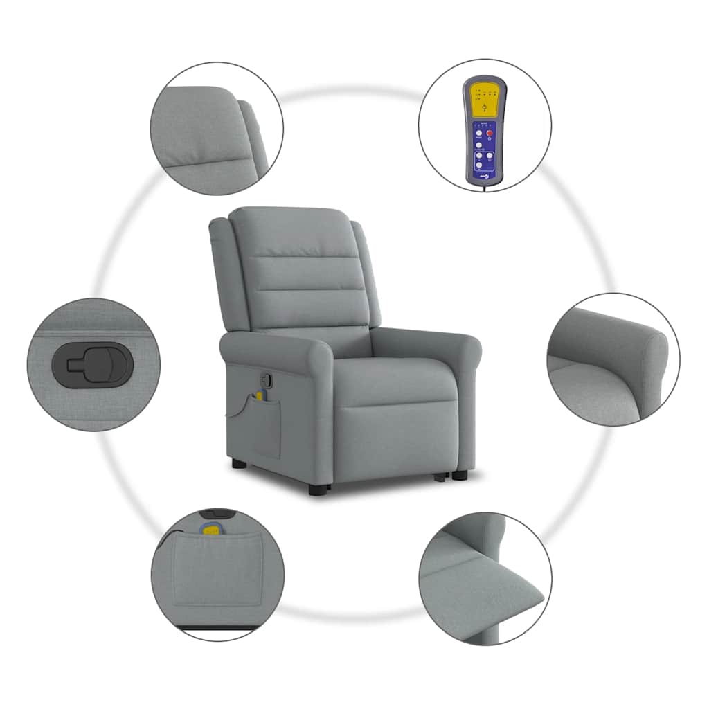 Poltrona Alzapersona Massaggi Reclinabile Grigio Chiaro Tessuto - homemem39