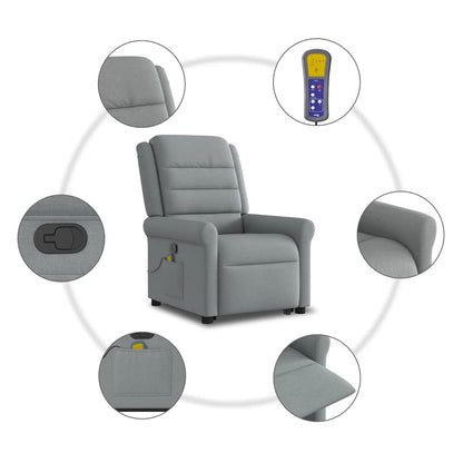 Poltrona Alzapersona Massaggi Reclinabile Grigio Chiaro Tessuto - homemem39
