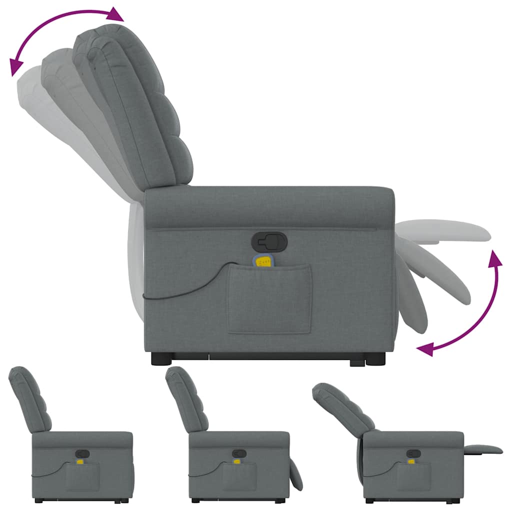 Poltrona Alzapersona Massaggi Reclinabile Grigio Scuro Tessuto - homemem39