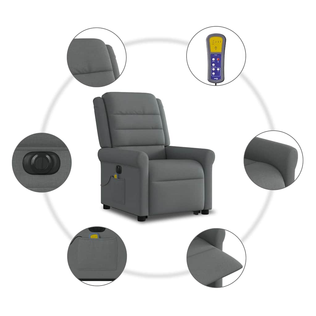 Poltrona Alzapersona Massaggi Elettrica Grigio Scuro Tessuto | homemem39