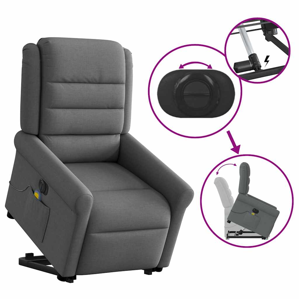 Poltrona Alzapersona Massaggi Elettrica Grigio Scuro Tessuto | homemem39