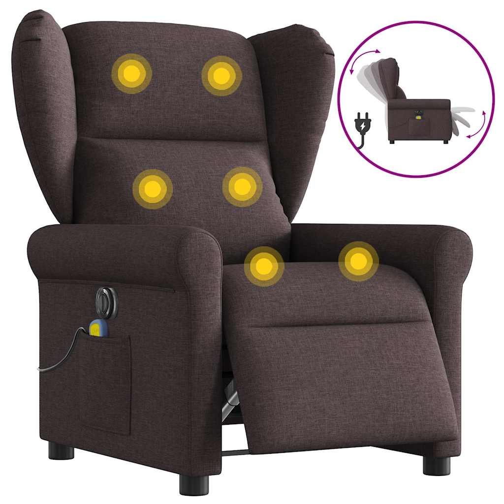 Poltrona Massaggio Reclinabile Elettrica Marrone Scuro Tessuto - homemem39
