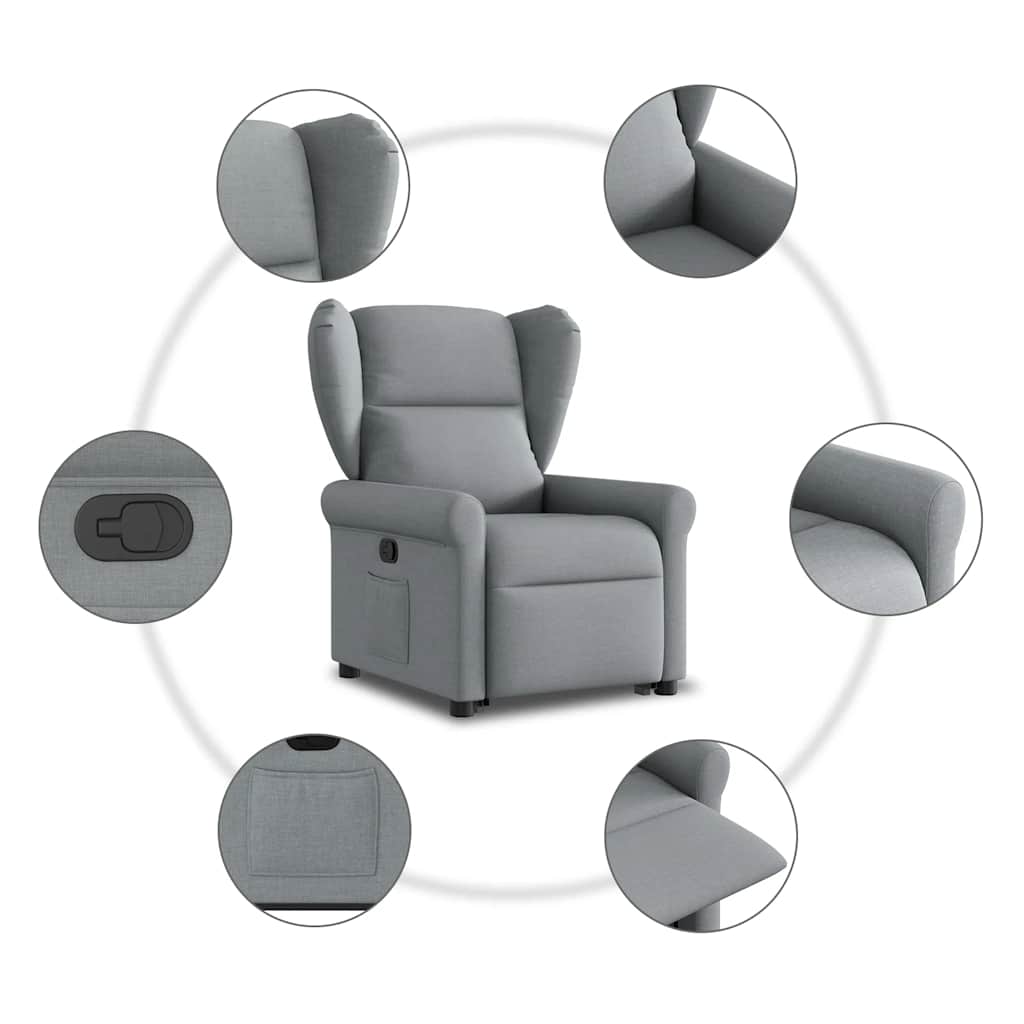 Poltrona Alzapersona Reclinabile Grigio Chiaro in Tessuto | homemem39