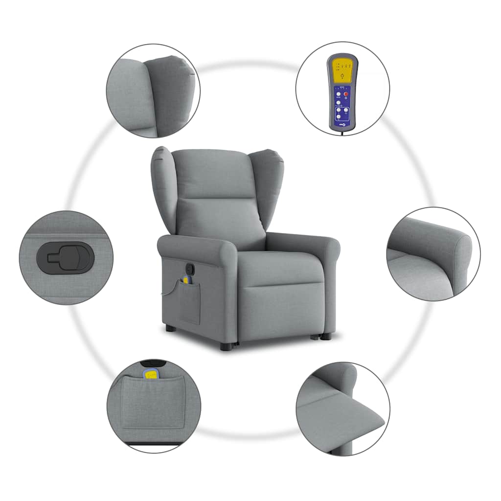 Poltrona Alzapersona Massaggi Reclinabile Grigio Chiaro Tessuto | homemem39