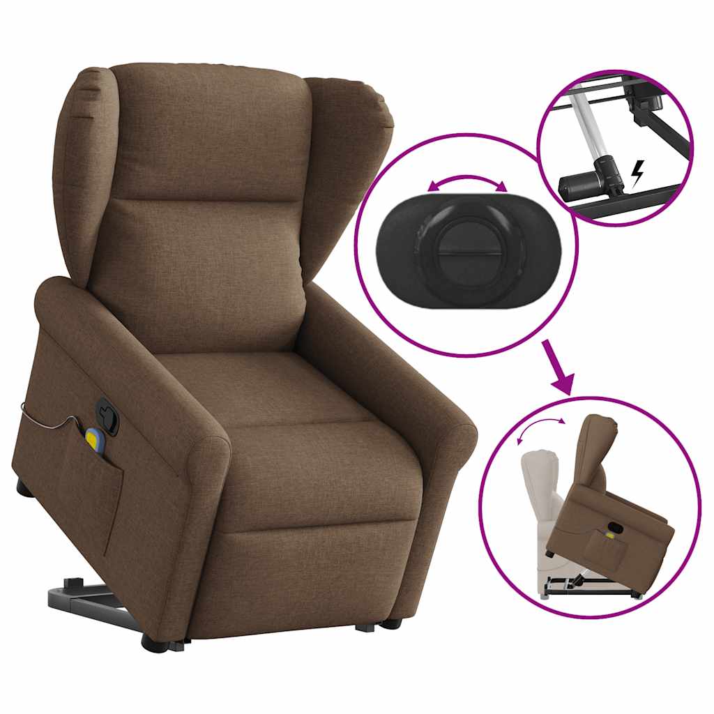 Poltrona Alzapersona Massaggiante Reclinabile Marrone Tessuto - homemem39