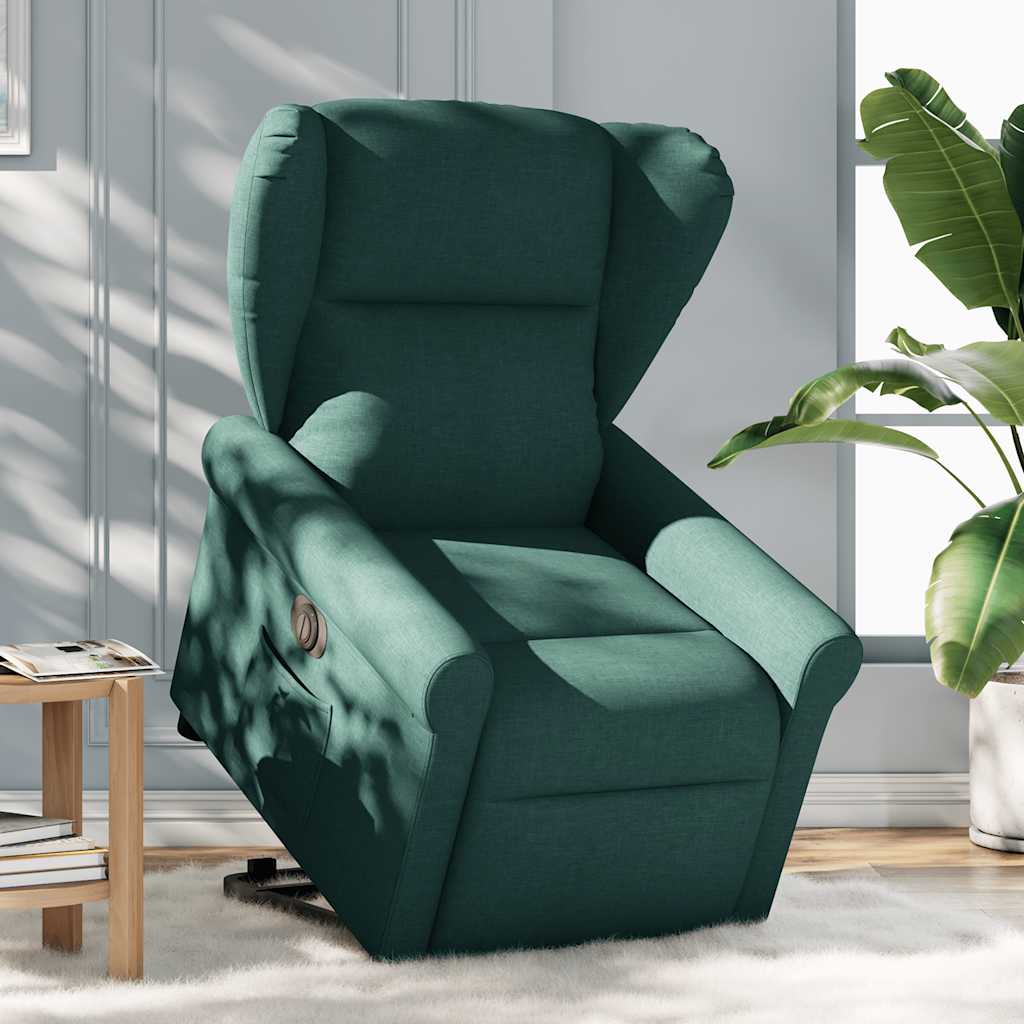 Poltrona Alzapersona Reclinabile Elettrica Verde Scuro Tessuto