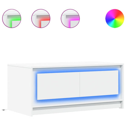 Tavolino da Salotto con Luci LED Bianco in Truciolato | homemem39