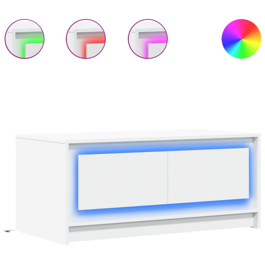 Tavolino da Salotto con Luci LED Bianco in Truciolato