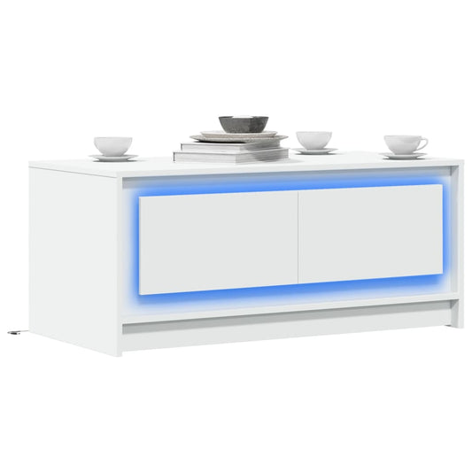 Tavolino da Salotto con Luci LED Bianco in Truciolato | homemem39