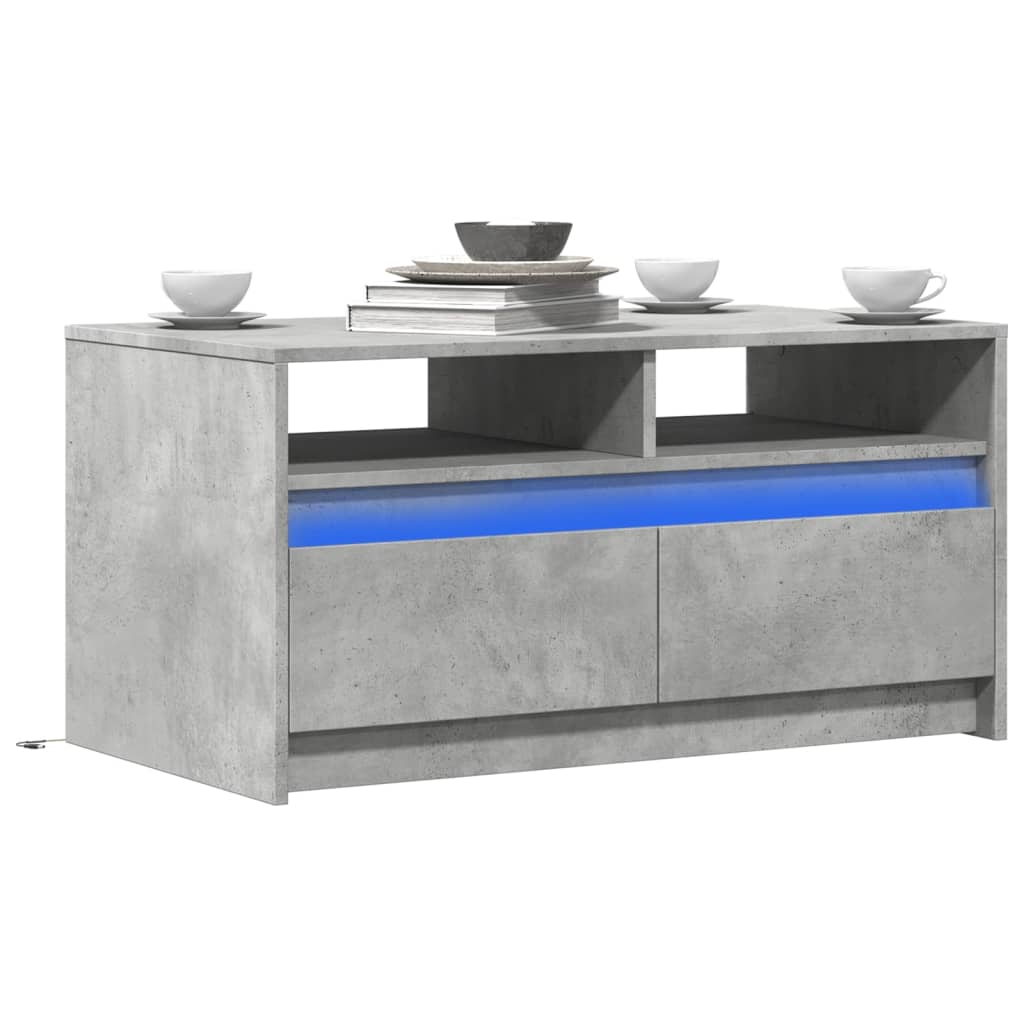 Tavolino da Salotto con Luci LED Grigio Cemento in Truciolato | homemem39