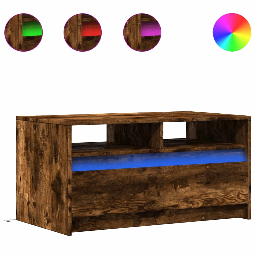 Tavolino da Salotto con Luci LED Rovere Fumo in Truciolato | homemem39