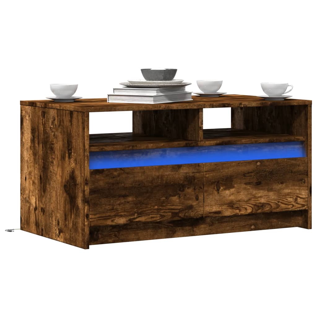 Tavolino da Salotto con Luci LED Rovere Fumo in Truciolato | homemem39
