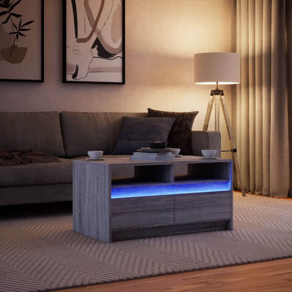 Tavolino da Salotto con Luci LED Grigio Sonoma in Truciolato | homemem39