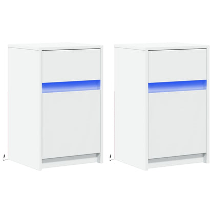 Comodini con Luci LED 2pz Bianchi in Legno Multistrato - homemem39