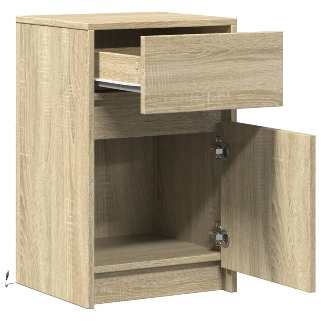 Comodino con Luci LED Rovere Sonoma in Legno Multistrato - homemem39