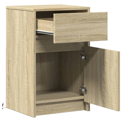 Comodino con Luci LED Rovere Sonoma in Legno Multistrato - homemem39