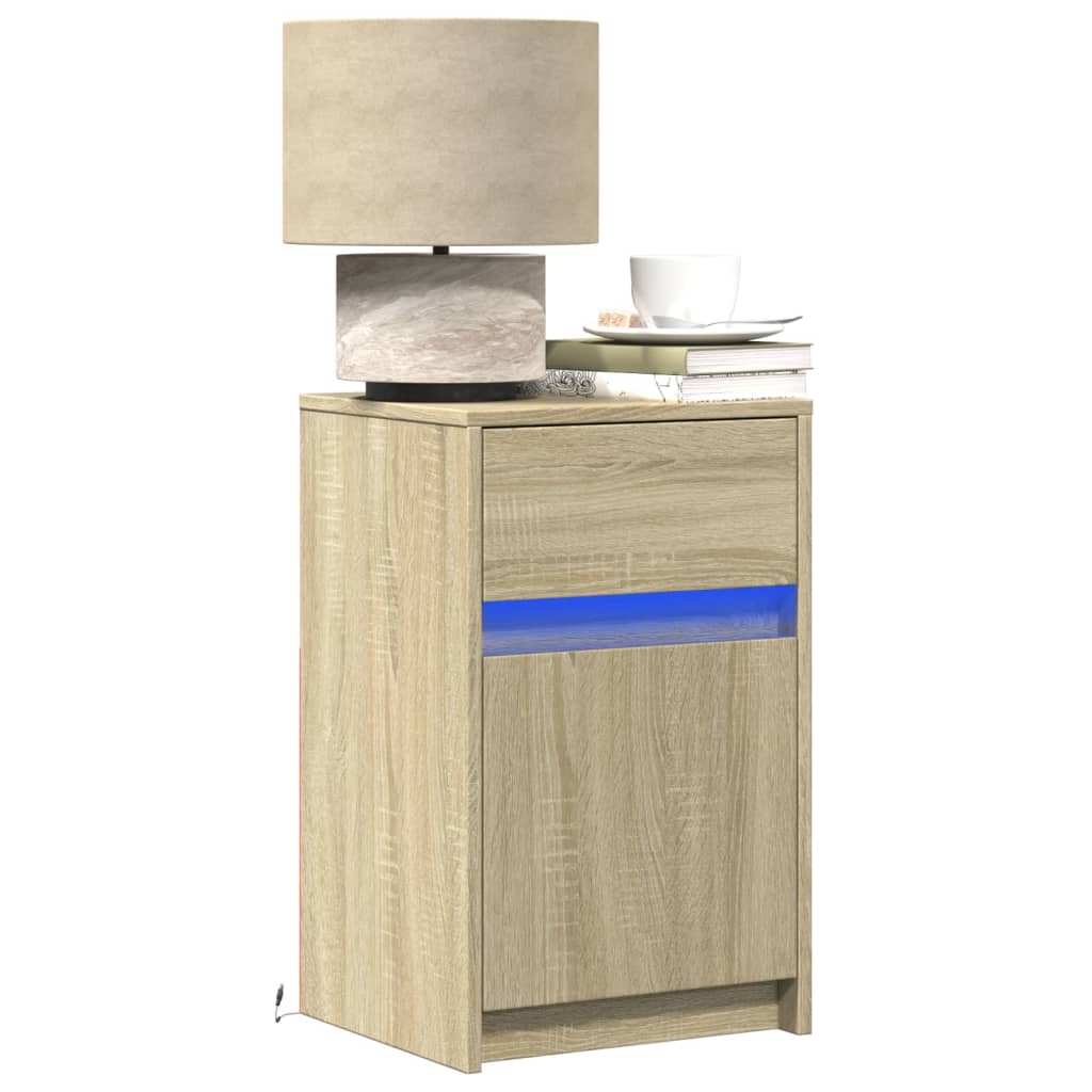 Comodino con Luci LED Rovere Sonoma in Legno Multistrato - homemem39