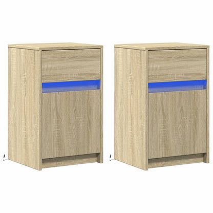 Comodini con Luci LED 2pz Rovere Sonoma in Legno Multistrato - homemem39