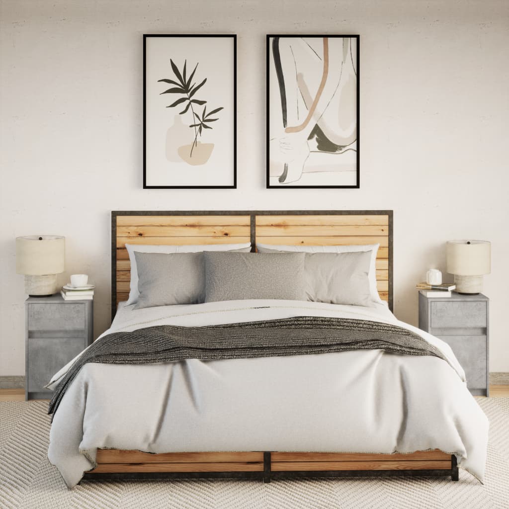 Comodini con Luci LED 2pz Grigio Cemento in Legno Multistrato - homemem39