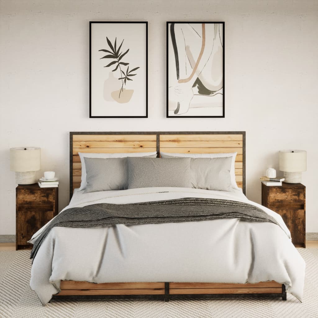 Comodini con Luci LED 2pz Rovere Fumo in Legno Multistrato - homemem39