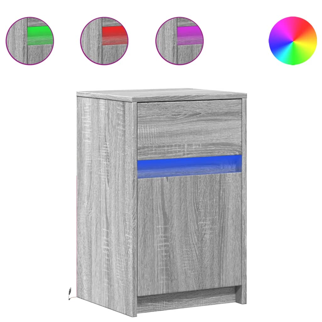 Comodini con Luci LED 2pz Grigio Sonoma in Legno Multistrato - homemem39