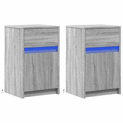 Comodini con Luci LED 2pz Grigio Sonoma in Legno Multistrato - homemem39