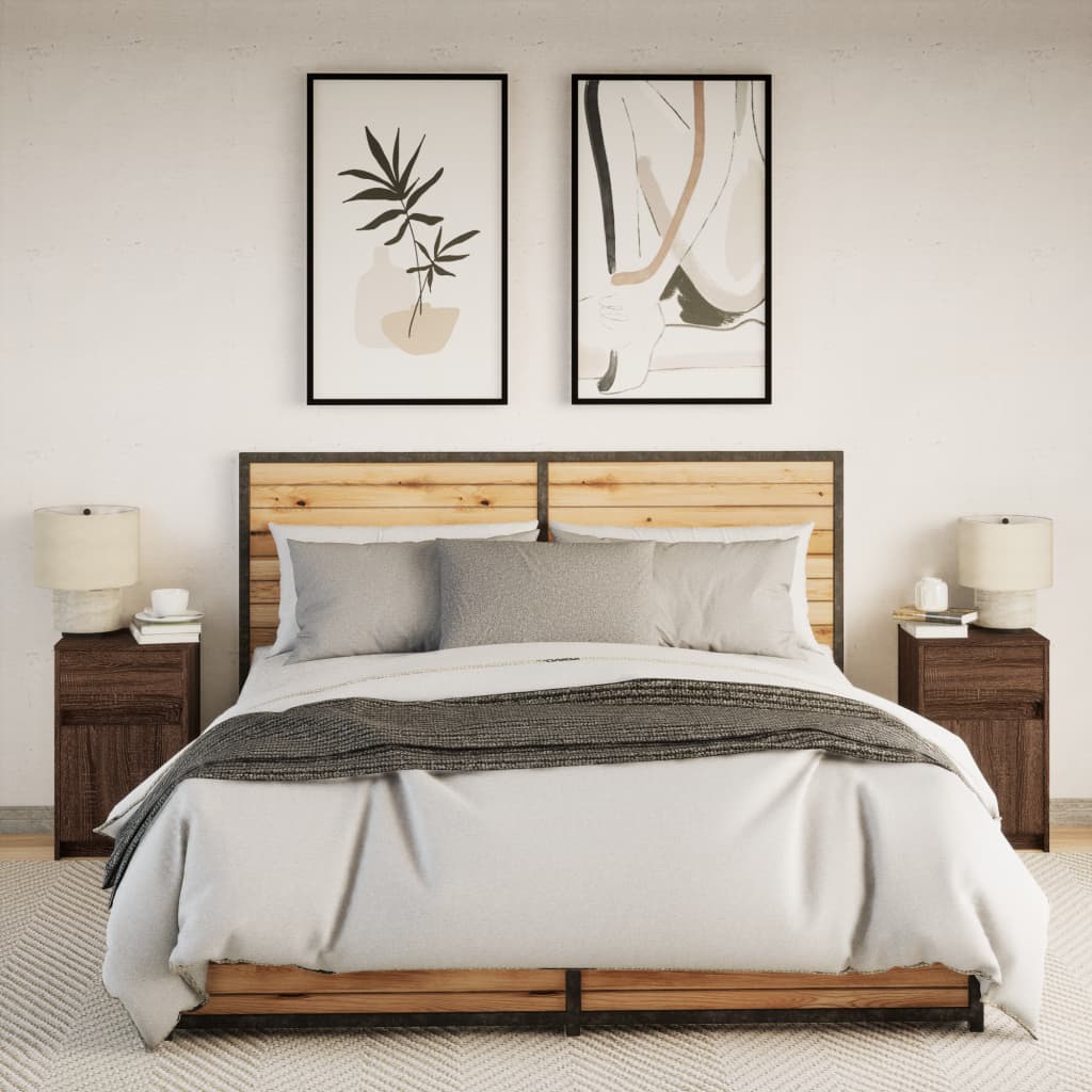 Comodini con Luci LED 2pz Rovere Marrone in Legno Multistrato - homemem39