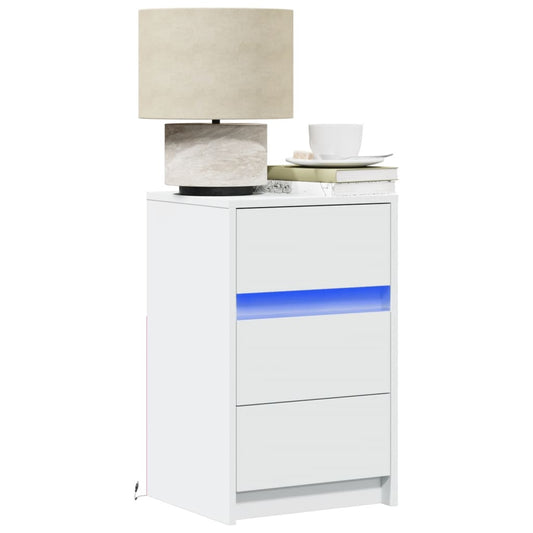Comodino con Luci LED Bianco in Legno Multistrato - homemem39