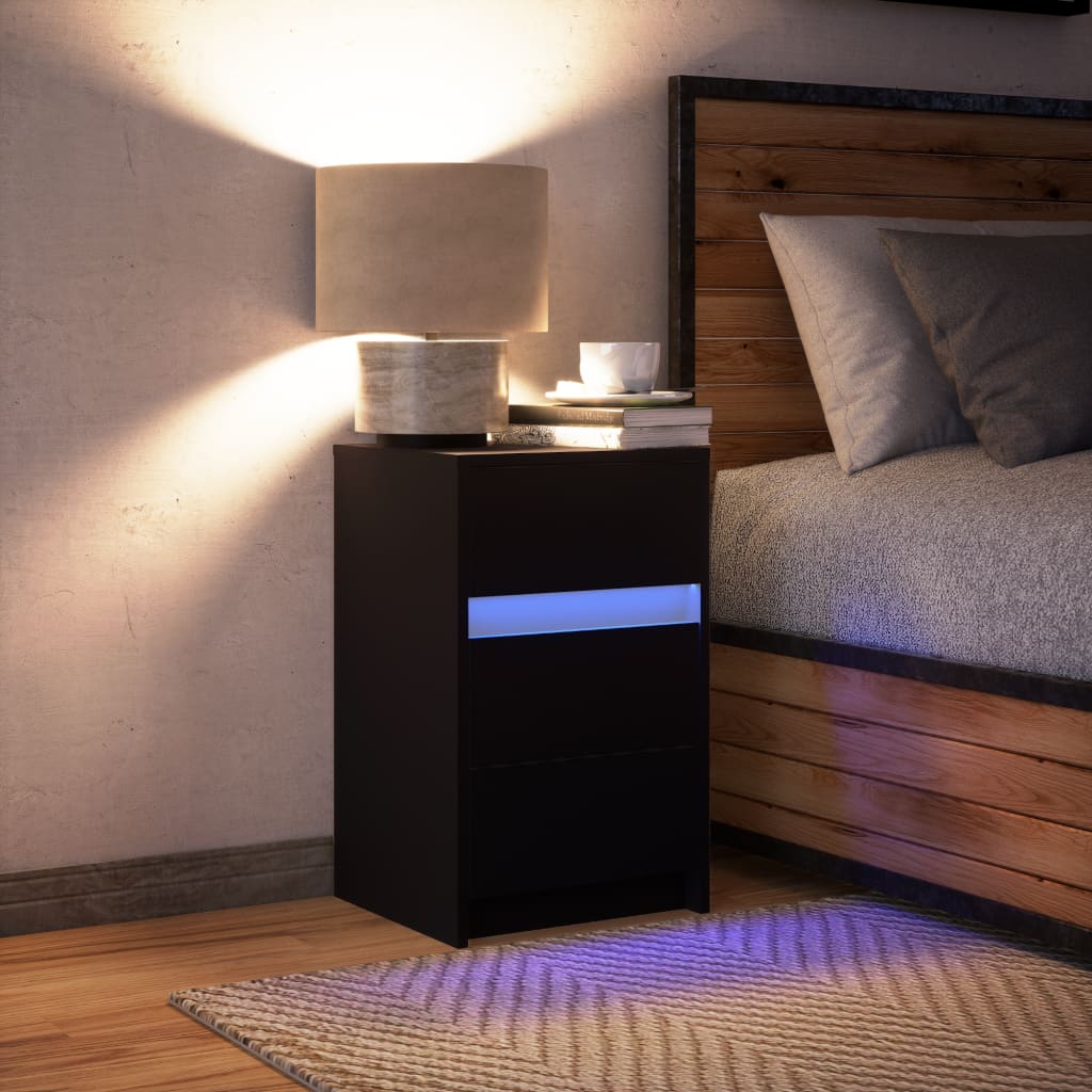 Comodino con Luci LED Nero in Legno Multistrato - homemem39