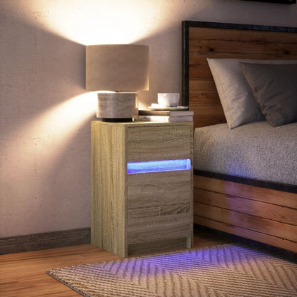 Comodino con Luci LED Rovere Sonoma in Legno Multistrato - homemem39