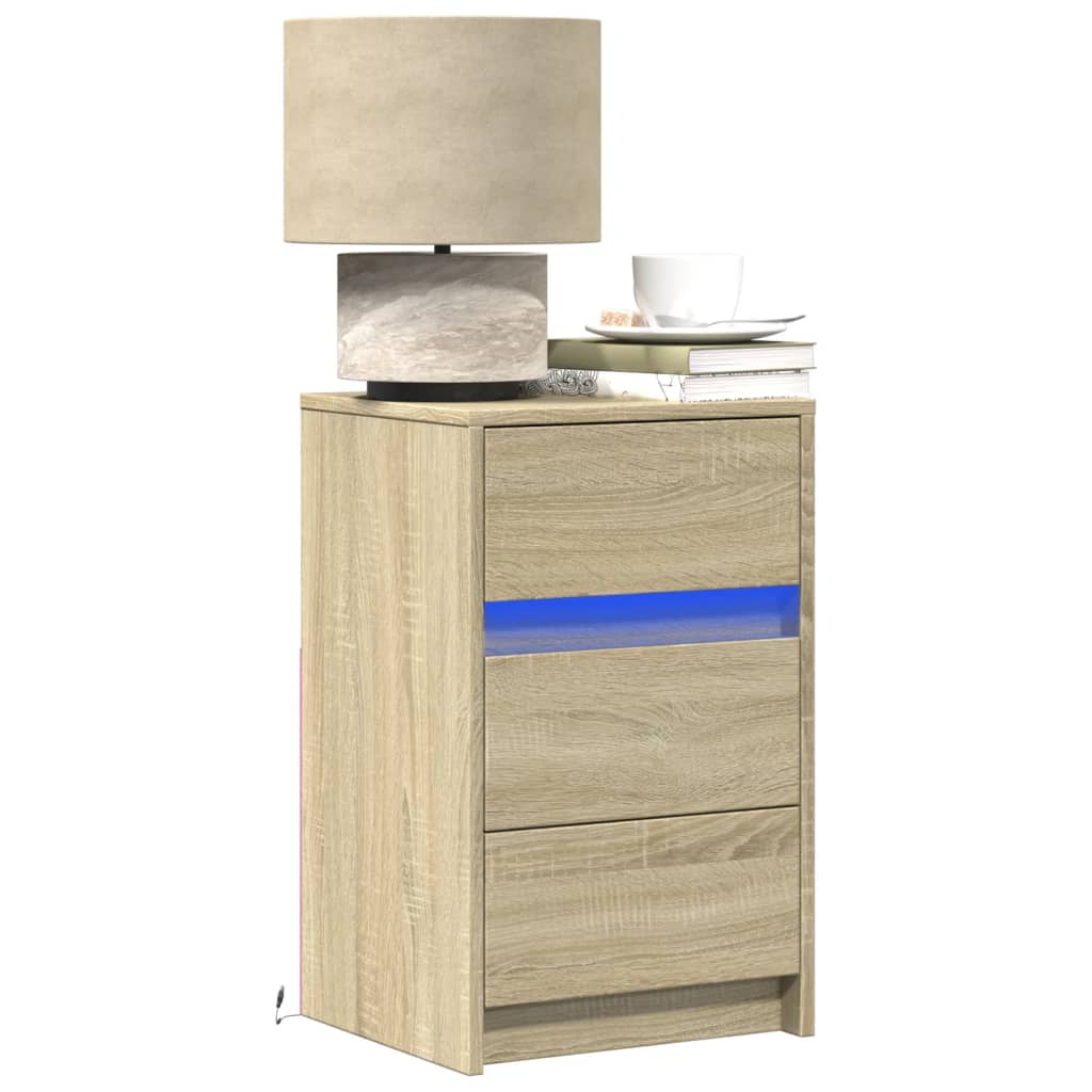 Comodino con Luci LED Rovere Sonoma in Legno Multistrato - homemem39